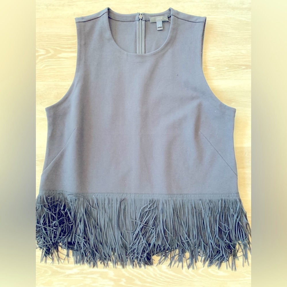 Sleeveless Fringe Hem Top - Black - Unknown Brand